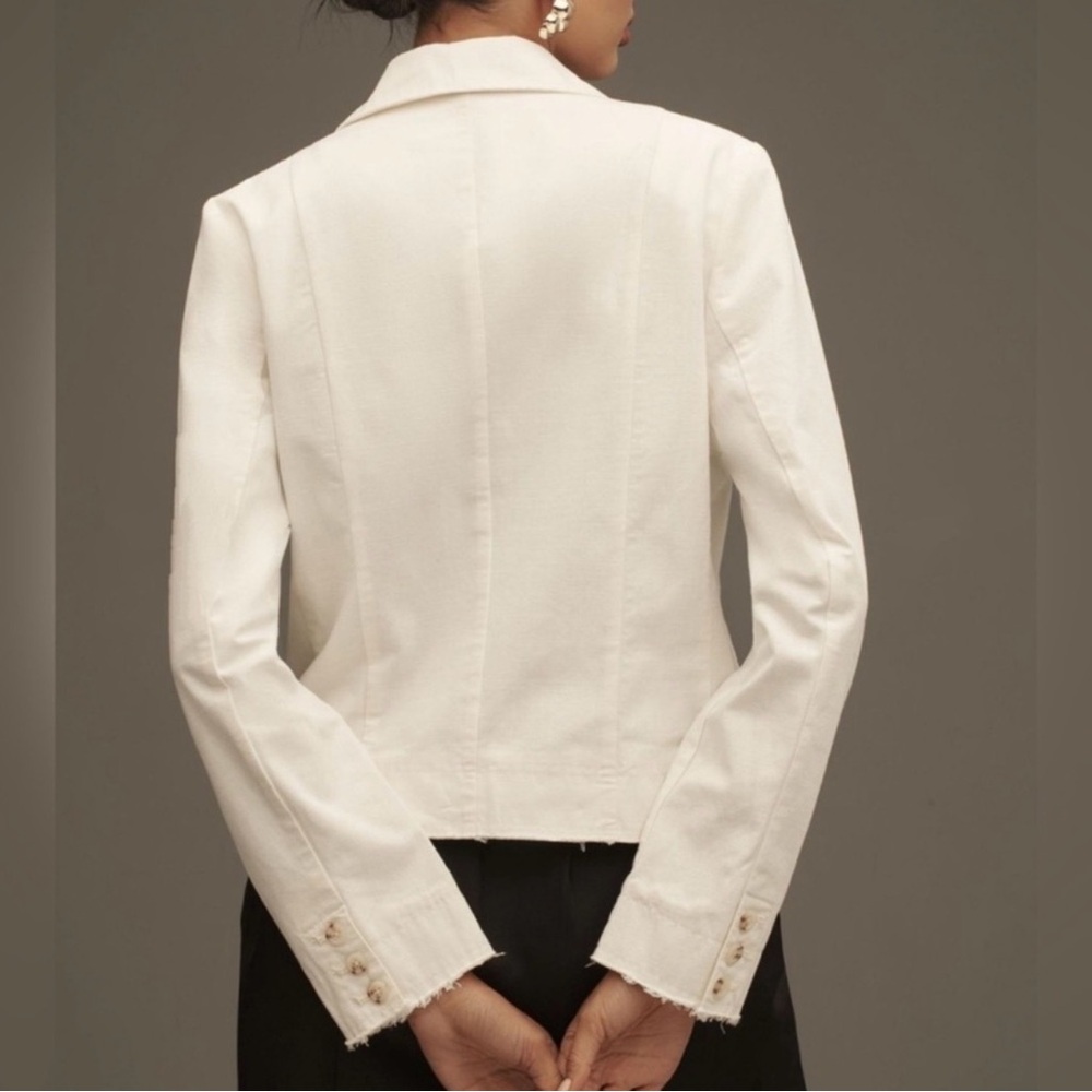 Anthropologie NWT Pilcro Fray Hem Ivory Cotton Blazer Size Small - Picture 2 of 10